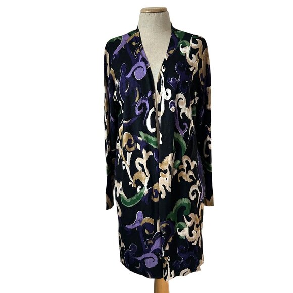 Chico's Woman's Sz Large Scroll Print Cardigan Sweater Ling Sleeve - Picture 1 of 11